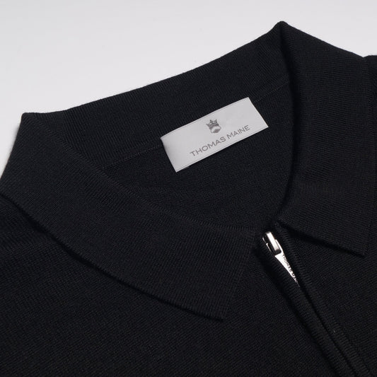 Merino Half Zip Polo - Black