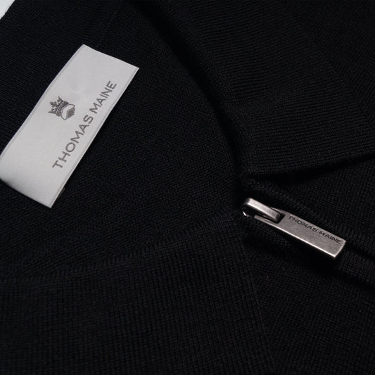 Merino Half Zip Polo - Black