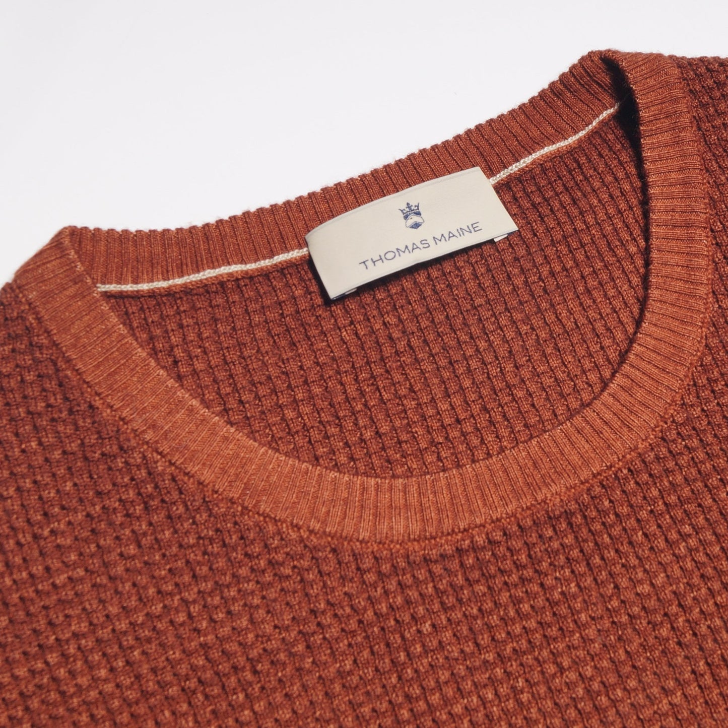 - Wool Waffle Knit Pullover - Burnt Orange