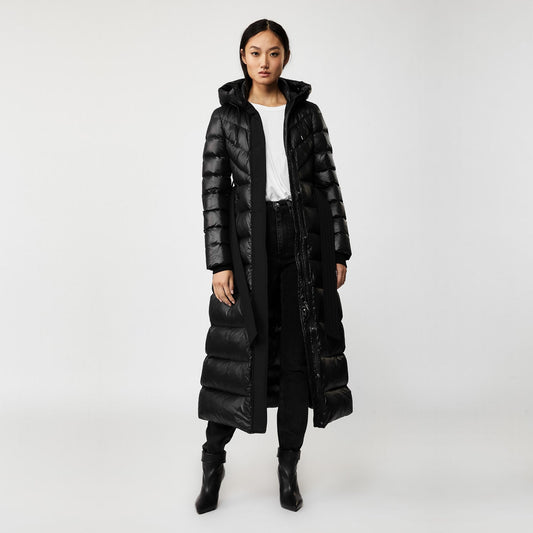 - Calina - Maxi Lightweight Down Hooded Coat - Black