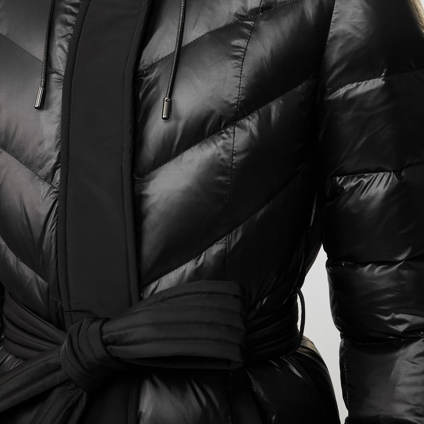 - Calina - Maxi Lightweight Down Hooded Coat - Black