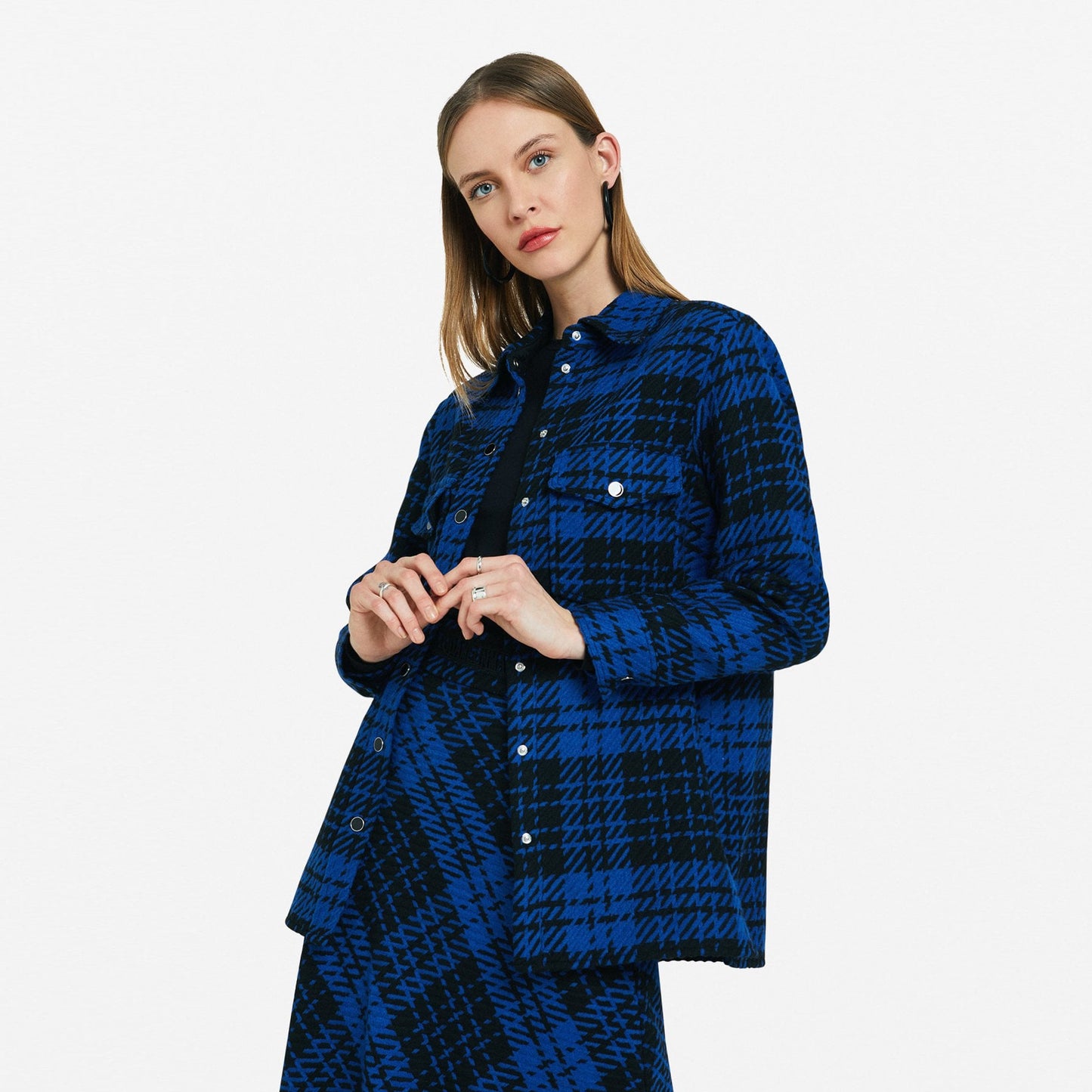 - Oversized Tartan Shirt - Blue