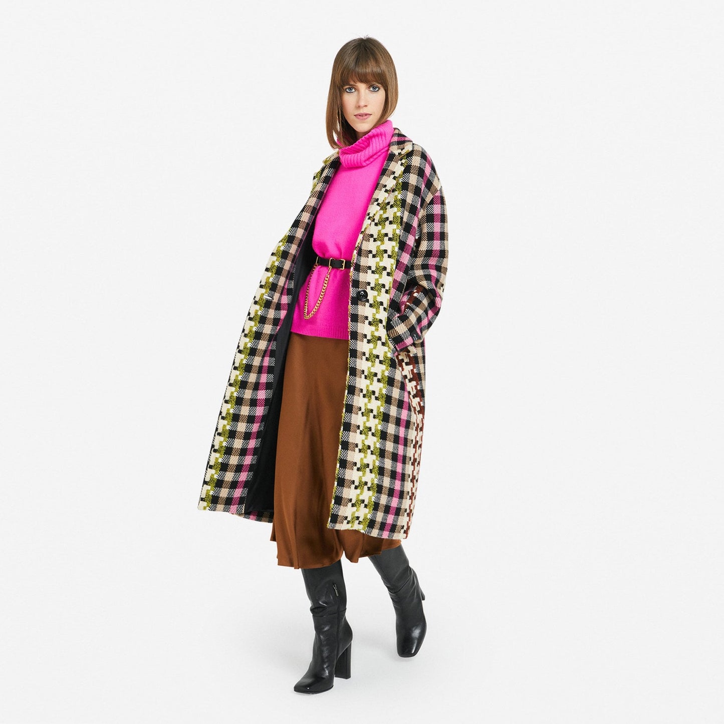 Wool-Blend Checked Coat - Multi