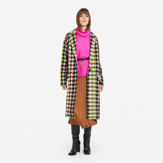 Wool-Blend Checked Coat - Multi