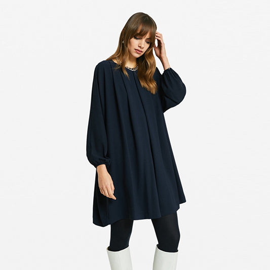 Midi Dress With Tucks - Blue