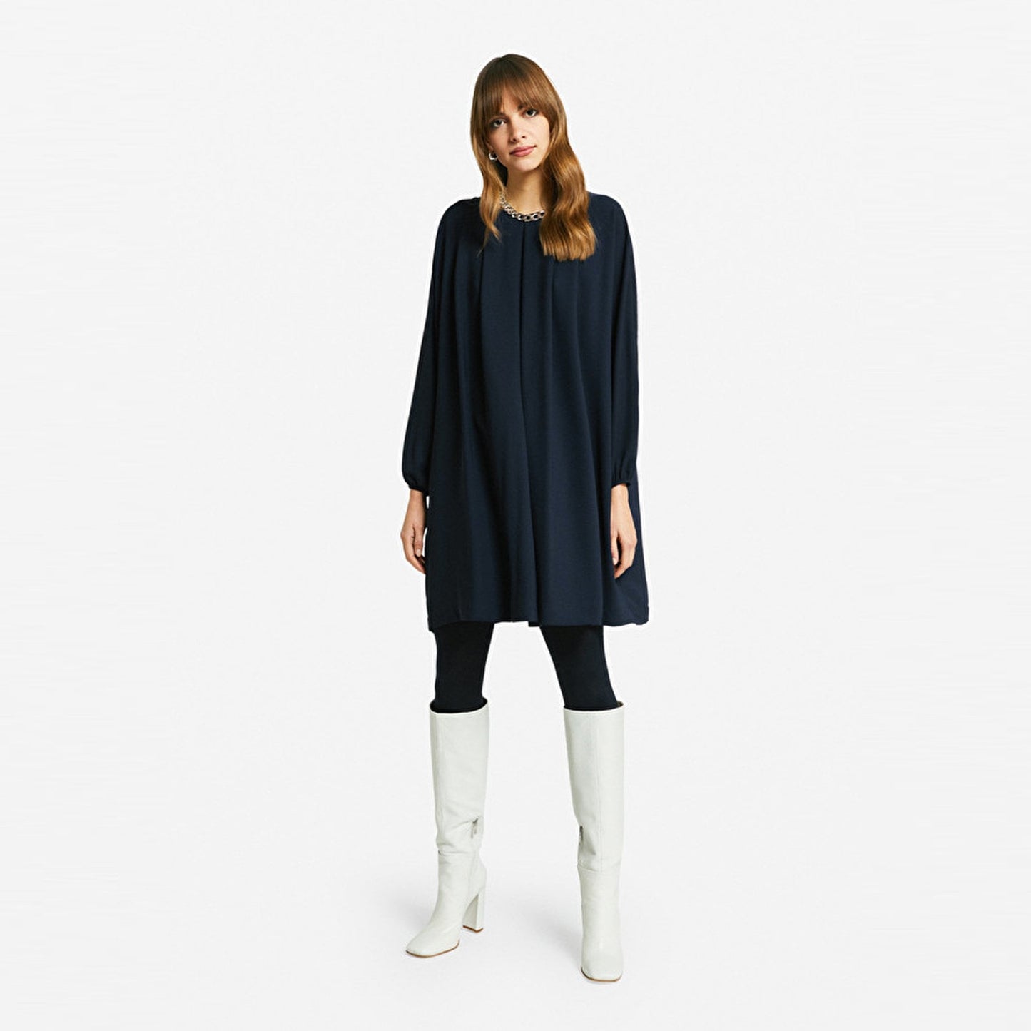 Midi Dress With Tucks - Blue