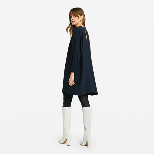 Midi Dress With Tucks - Blue