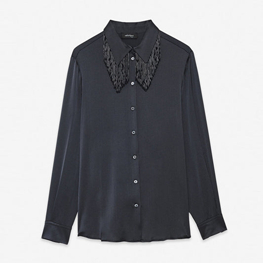 - Viscose Shirt With Appliqués  - Black