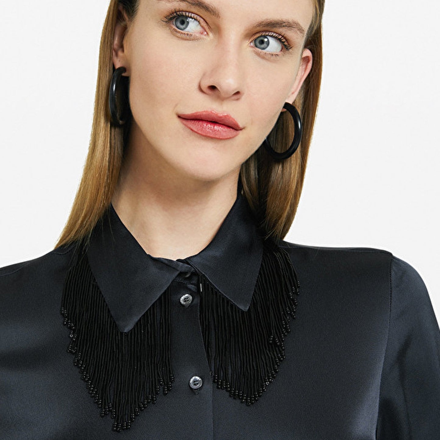 - Viscose Shirt With Appliqués  - Black