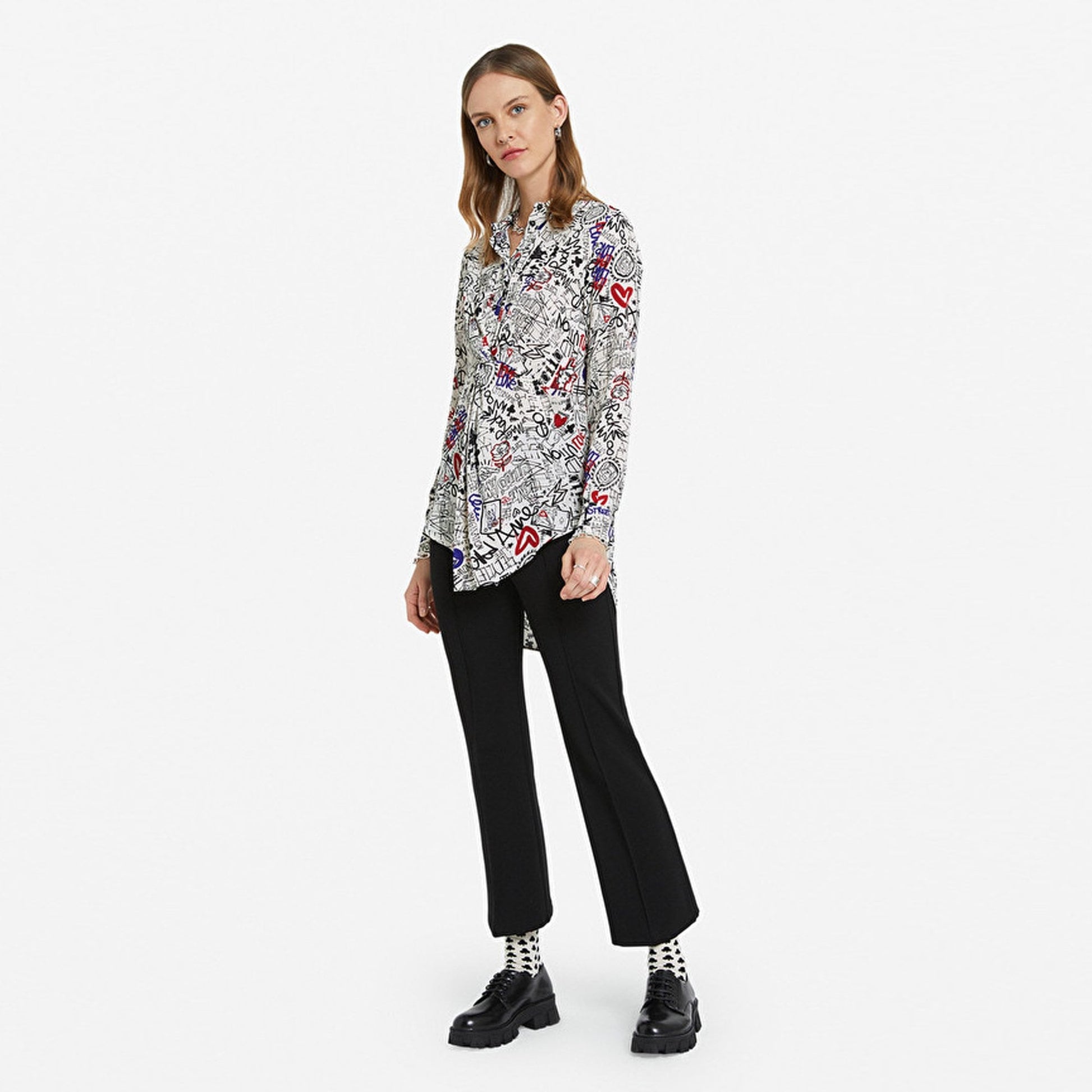 Ottod'Ame Graffiti Print Blouse With Knot - White/Multi