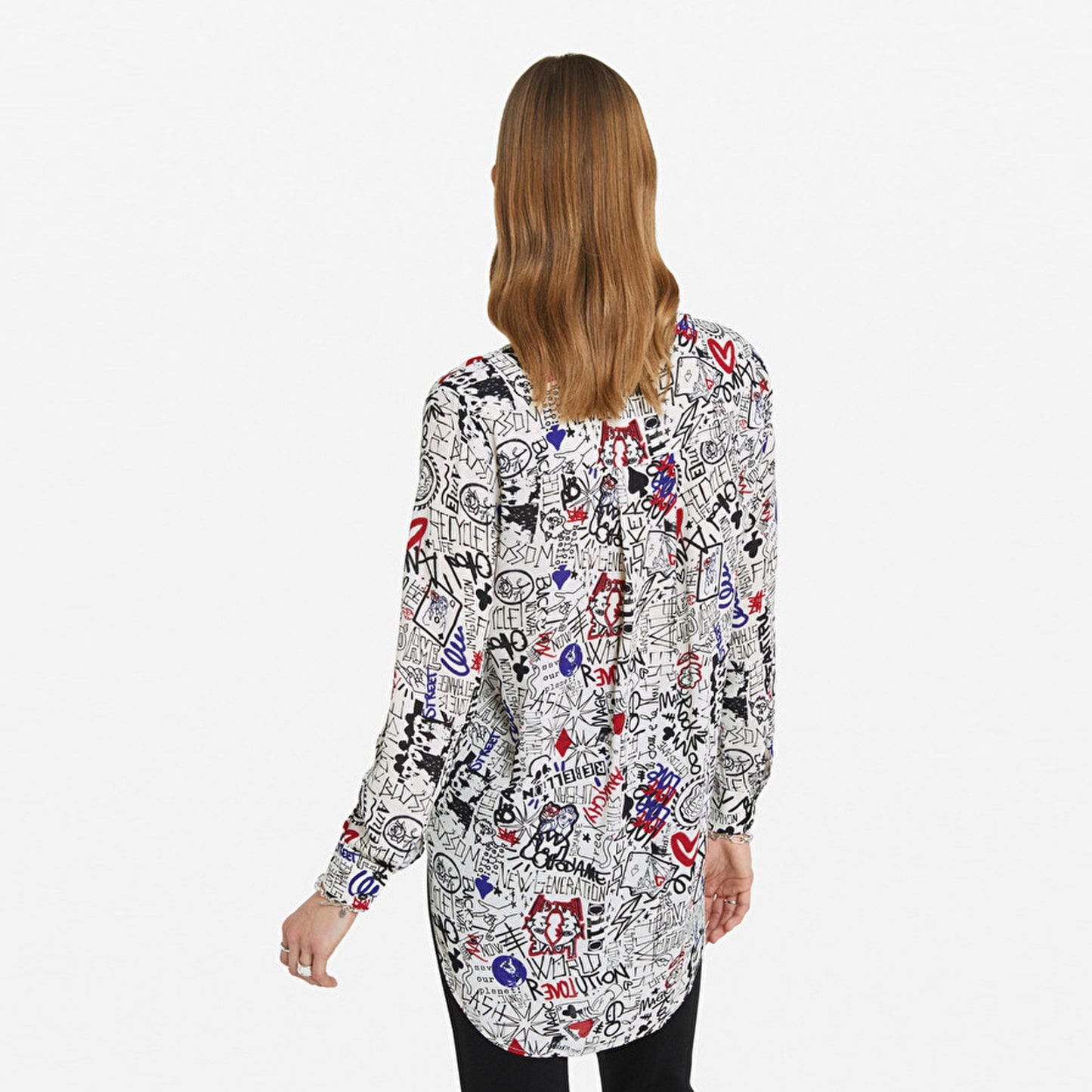 Graffiti Print Blouse With Knot - White/Multi
