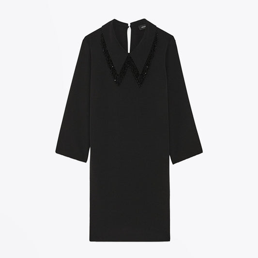 - Collar Dress With Appliqués  - Black