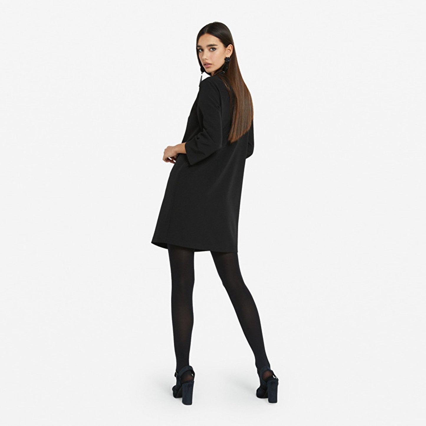 - Collar Dress With Appliqués  - Black