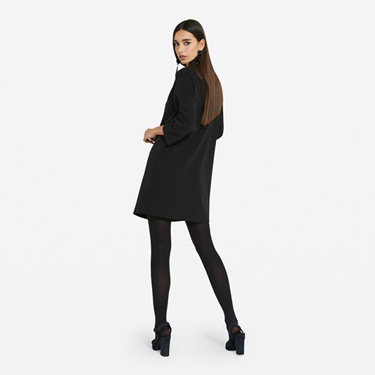 - Collar Dress With Appliqués  - Black