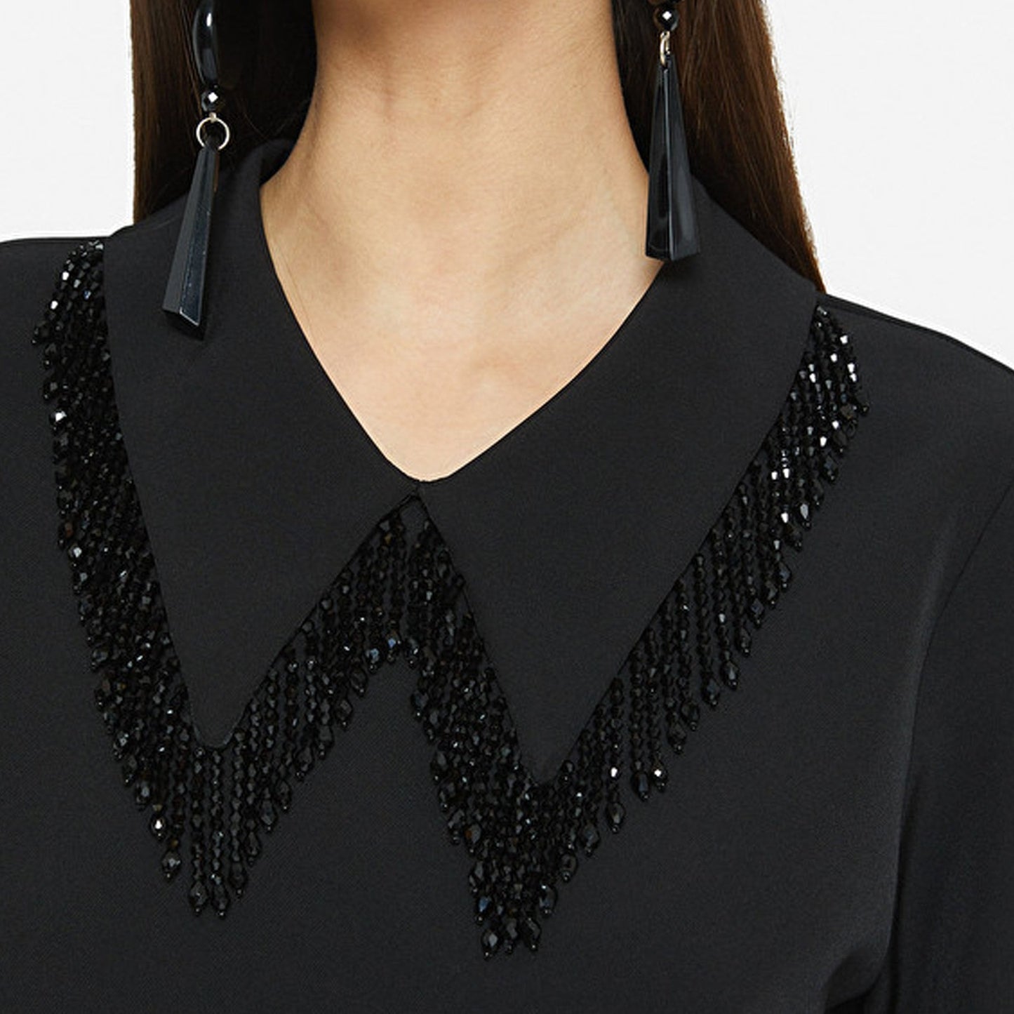 - Collar Dress With Appliqués  - Black