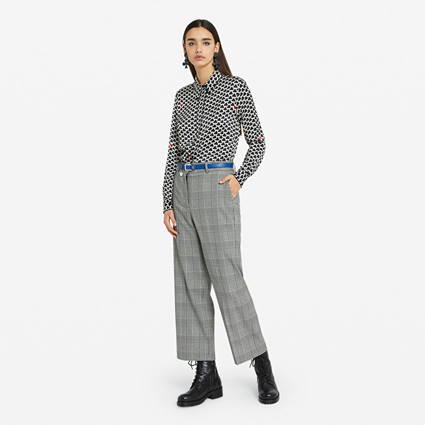 - Tartan Crop Trousers - Grey