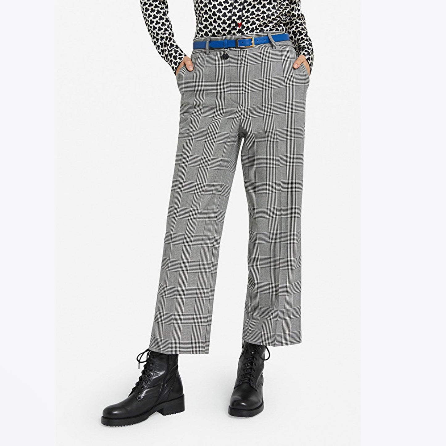 - Tartan Crop Trousers - Grey