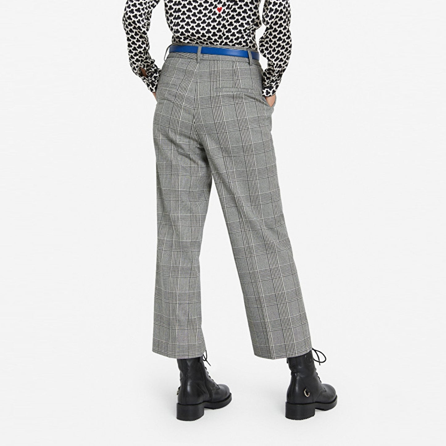 - Tartan Crop Trousers - Grey