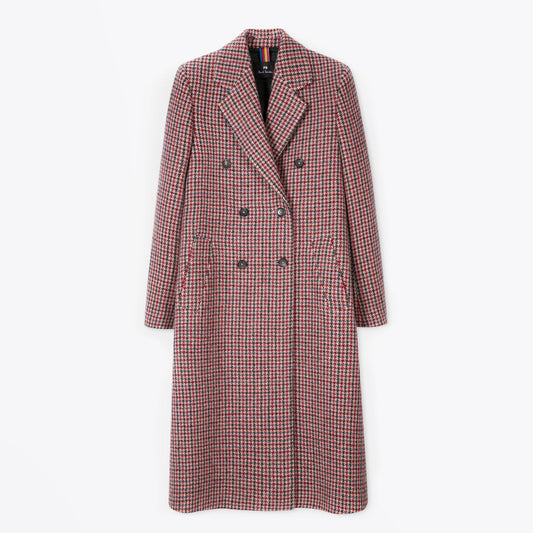 Houndstooth Wool Double-Breasted Coat - Dusky Pink