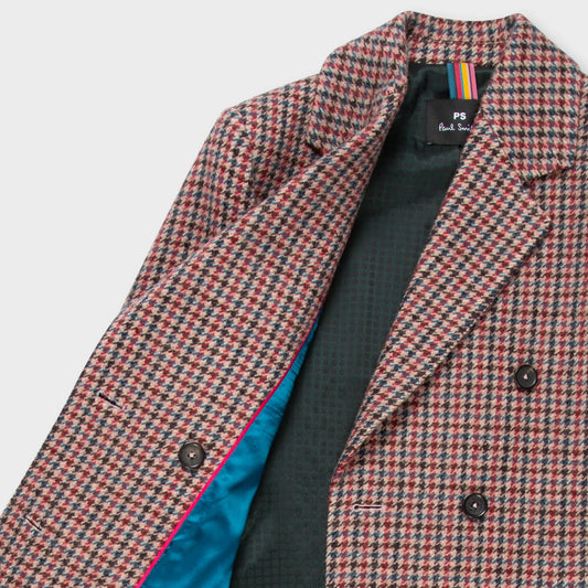 Houndstooth Wool Double-Breasted Coat - Dusky Pink