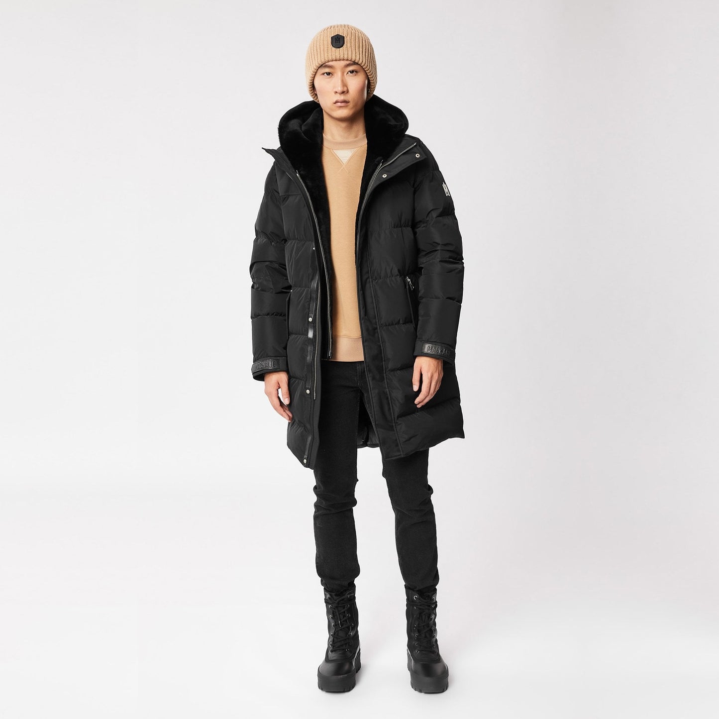 - Reynold - Hooded Shearling Coat - Black