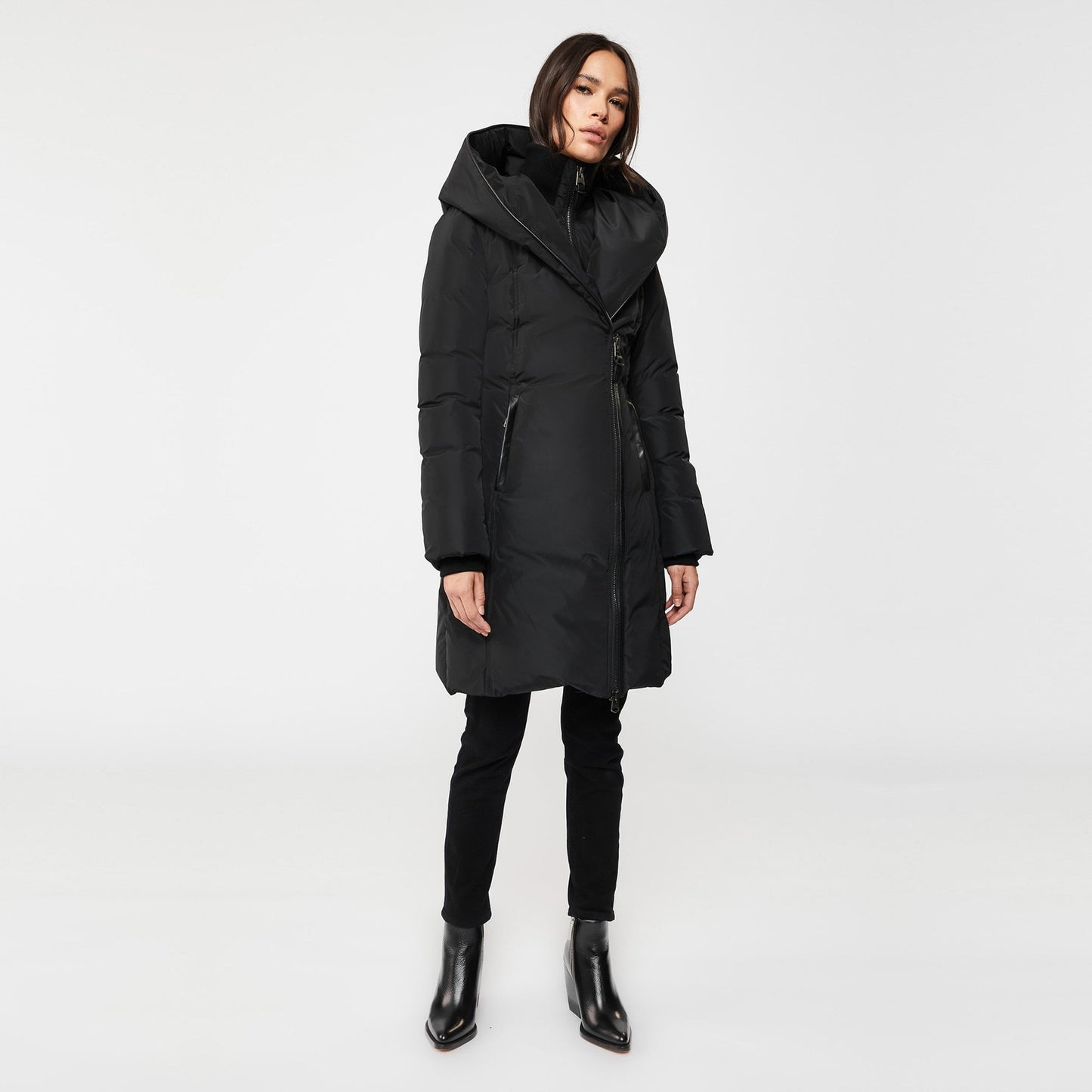 Kay - Hooded Down Coat With Signature Collar - Black