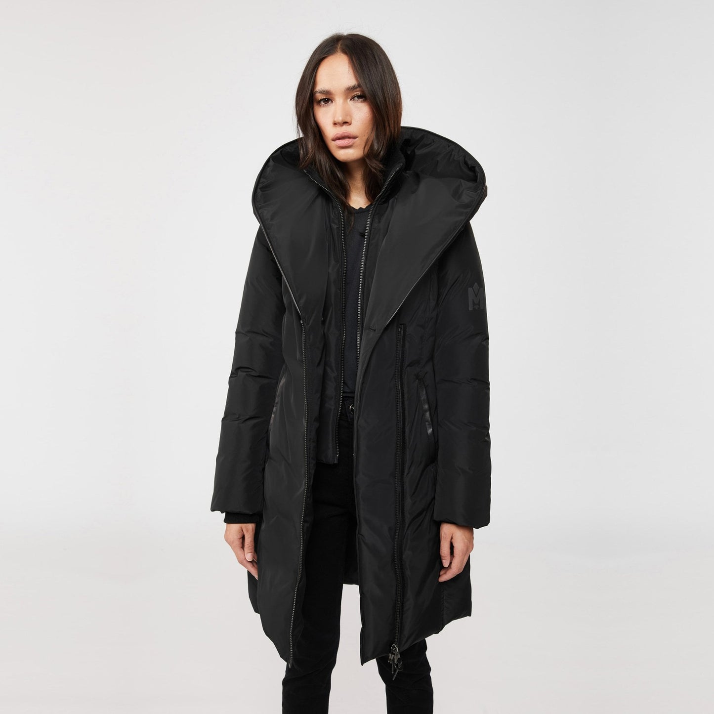 Kay - Hooded Down Coat With Signature Collar - Black