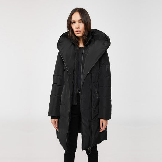Kay - Hooded Down Coat With Signature Collar - Black