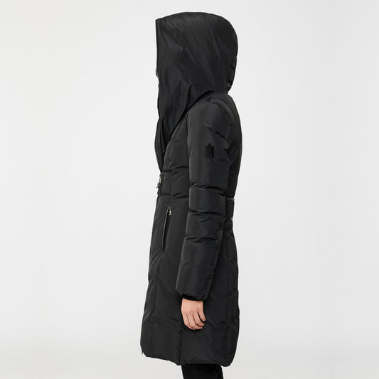 Kay - Hooded Down Coat With Signature Collar - Black