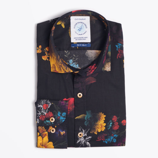 Flower Painting Print Shirt - Black/Multi