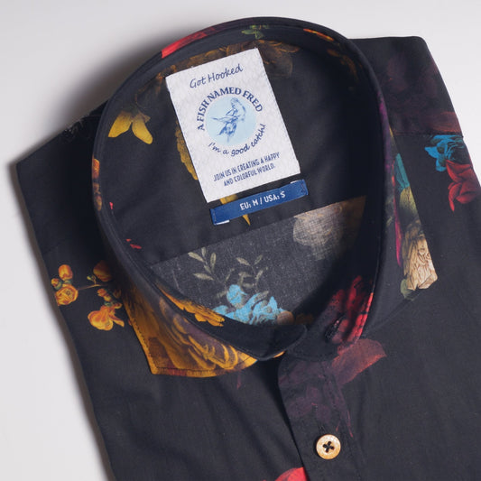 Flower Painting Print Shirt - Black/Multi
