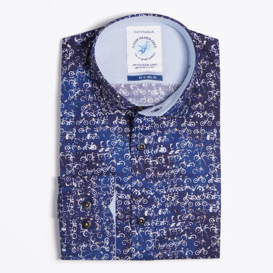 - Bicycle Stamps Print Shirt - Blue