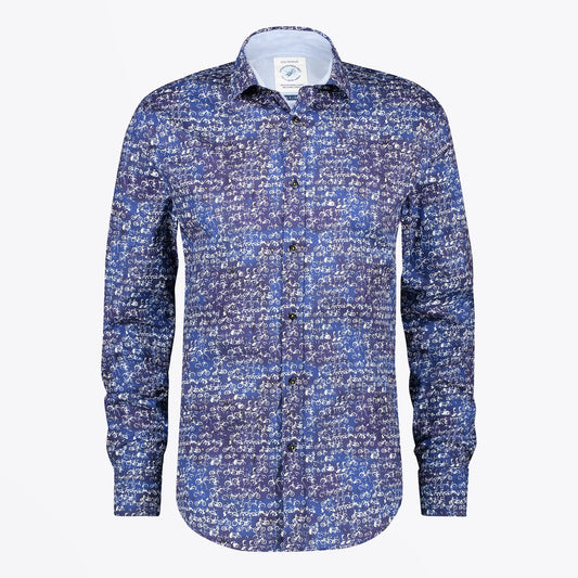 - Bicycle Stamps Print Shirt - Blue
