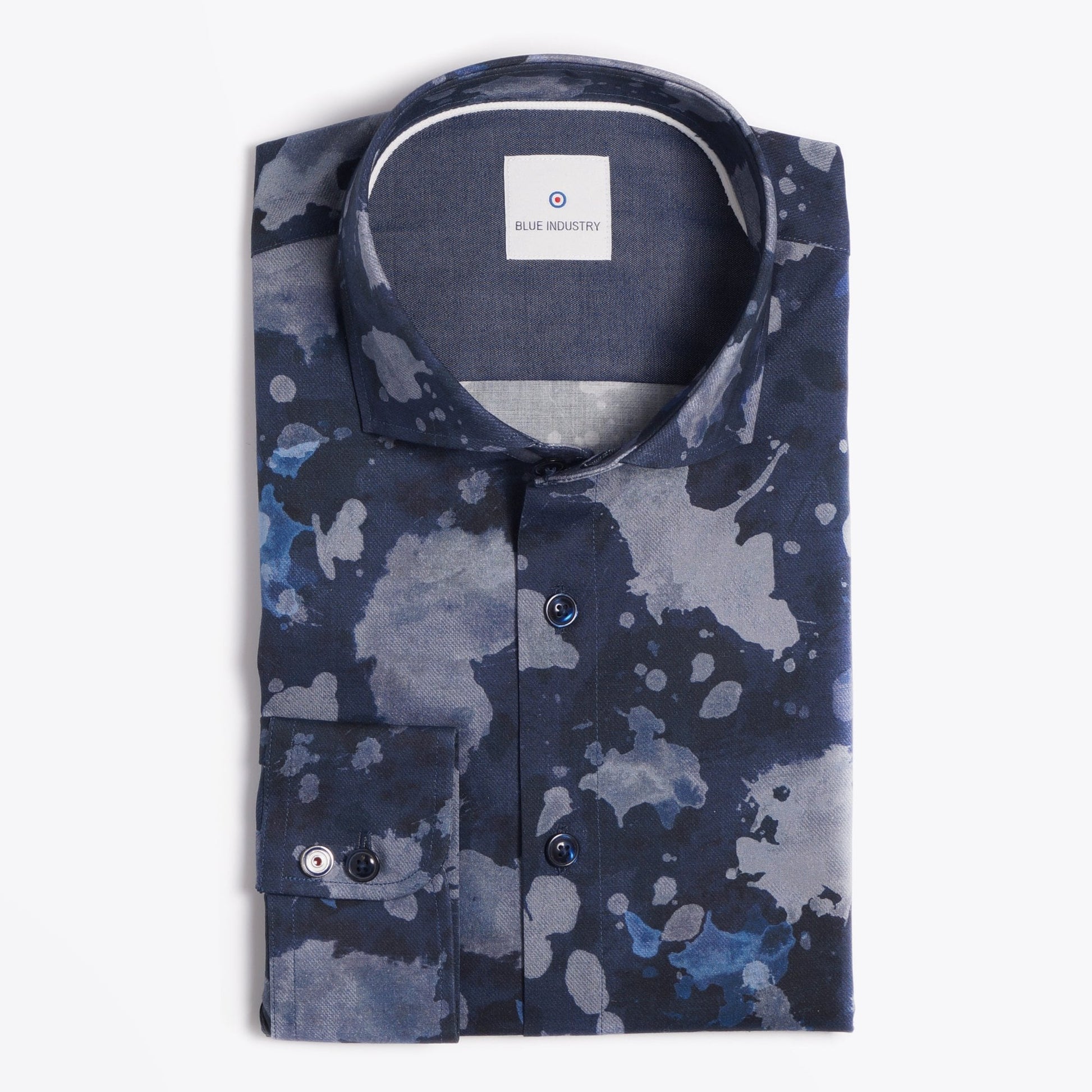 Blue - Ink Splash Print Shirt - Navy