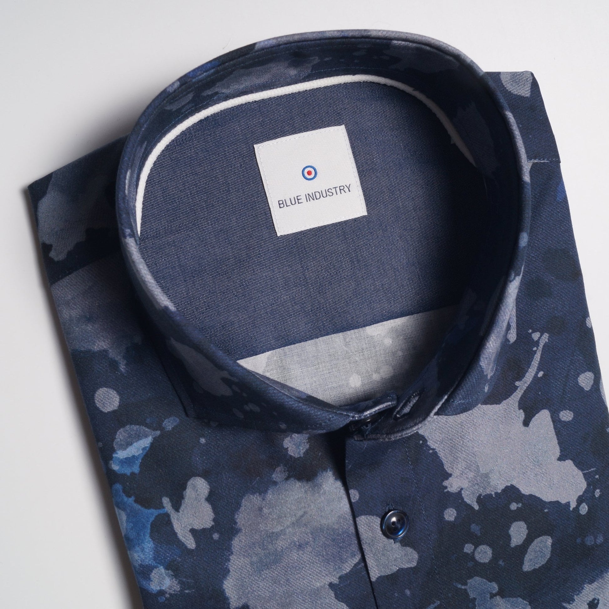 Blue - Ink Splash Print Shirt - Navy