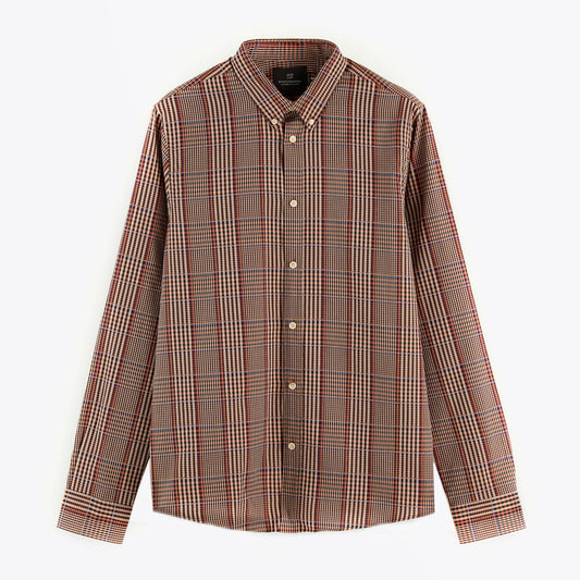 - Cotton-Blend Yarn Detail Shirt - Brown