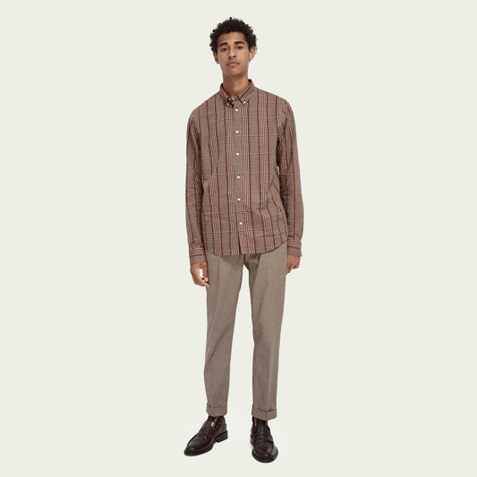 - Cotton-Blend Yarn Detail Shirt - Brown