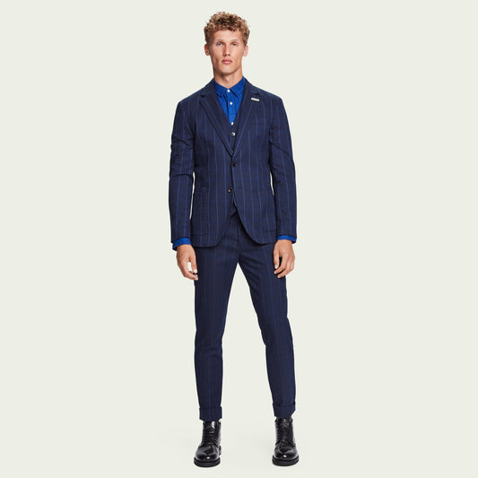 - Single Breasted Checked Blazer - Navy Blue