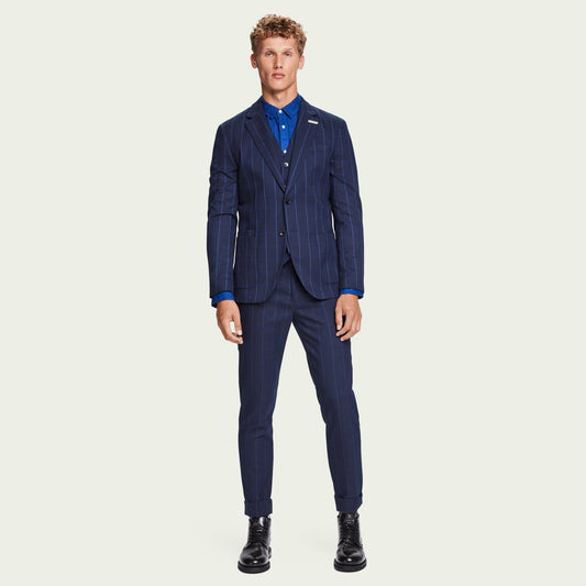 - Super Slim Checked Chinos - Navy Blue