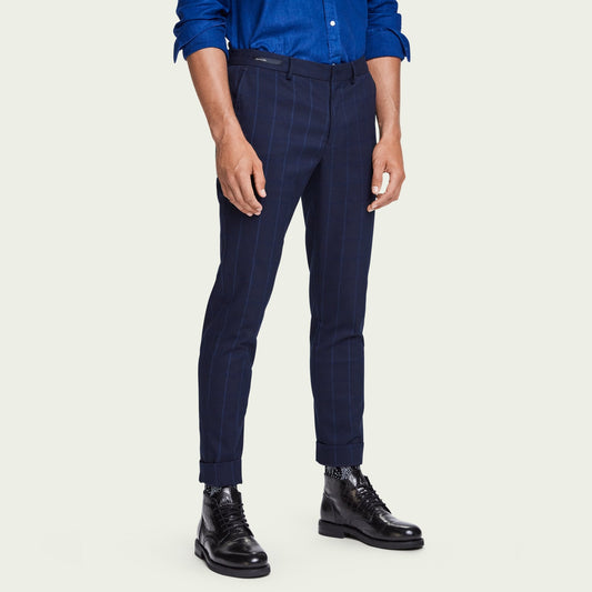 - Super Slim Checked Chinos - Navy Blue