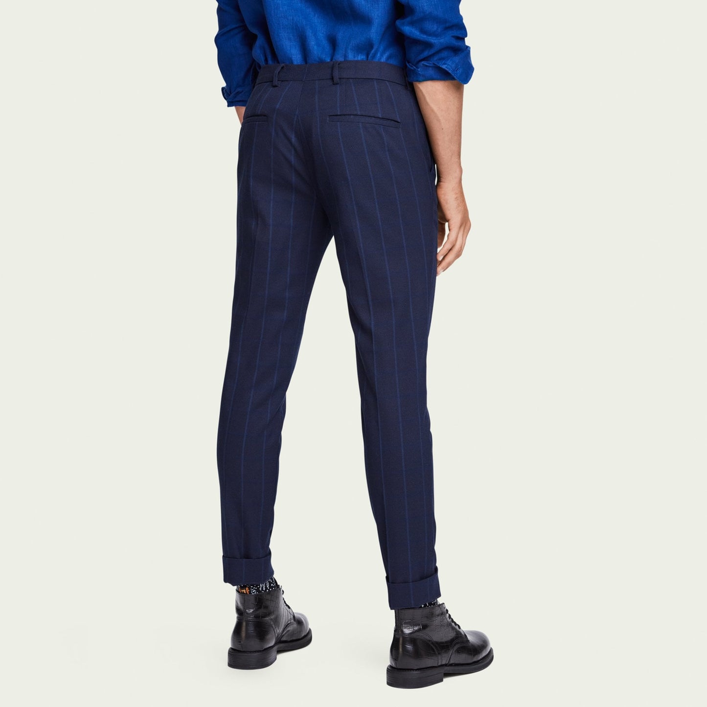 - Super Slim Checked Chinos - Navy Blue