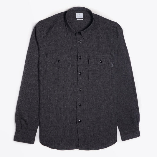 Woven Grid Pattern Shirt - Black