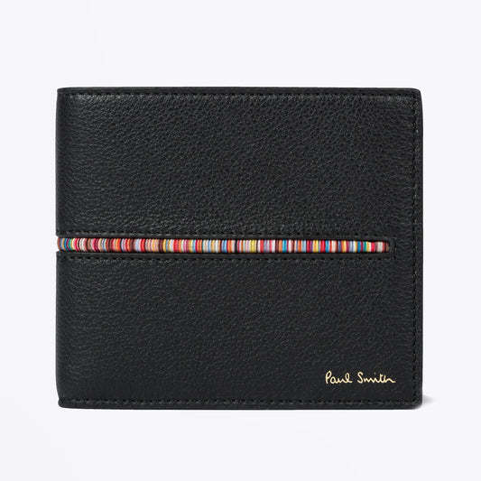 Leather Billfold Wallet With 'Signature Stripe' Insert - Black