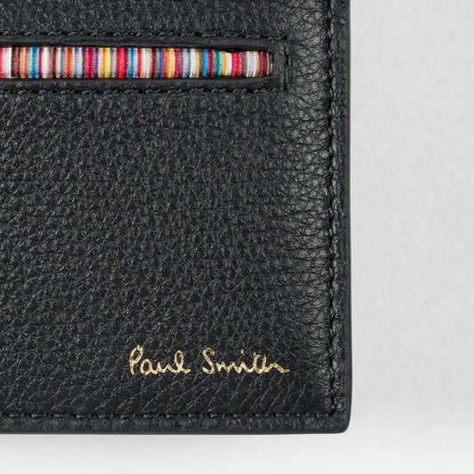 Leather Billfold Wallet With 'Signature Stripe' Insert - Black