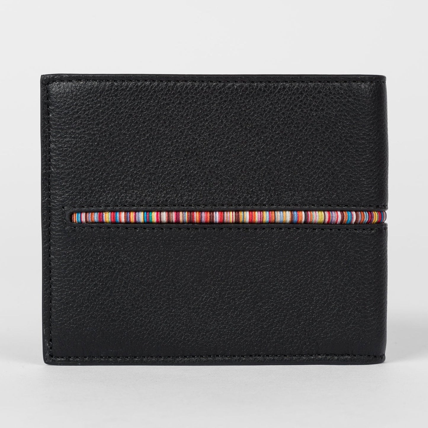 Leather Billfold Wallet With 'Signature Stripe' Insert - Black
