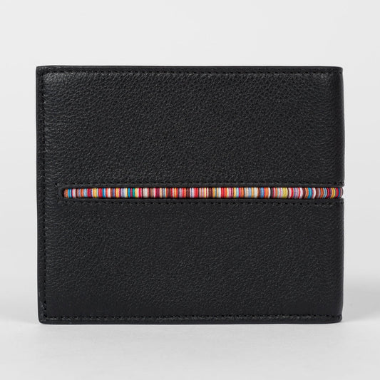 Leather Billfold Wallet With 'Signature Stripe' Insert - Black