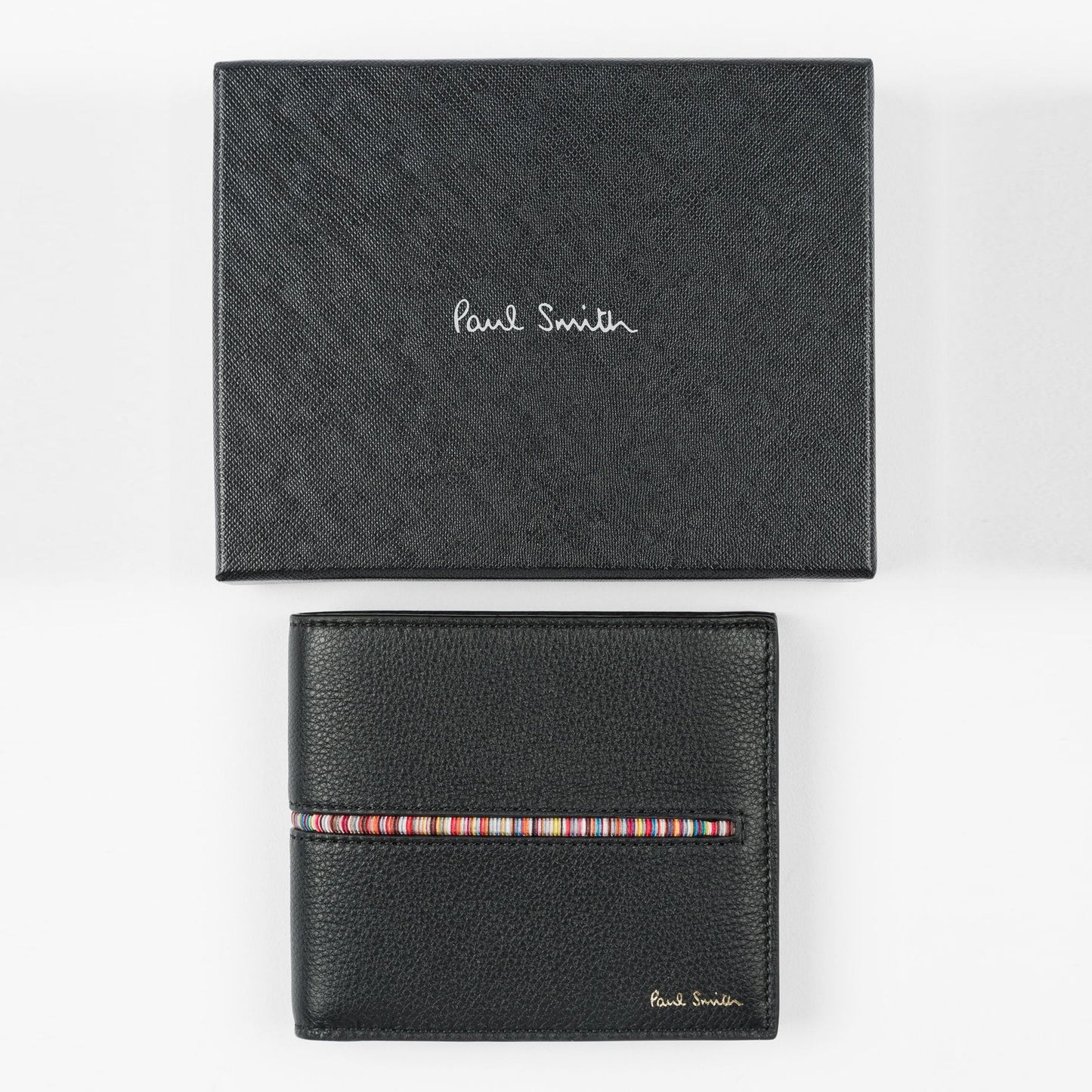 Leather Billfold Wallet With 'Signature Stripe' Insert - Black