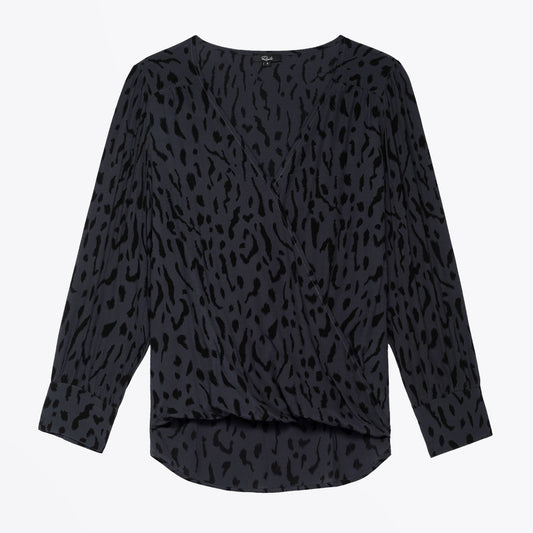 Hillary - Cheetah Print Top - Charcoal Grey