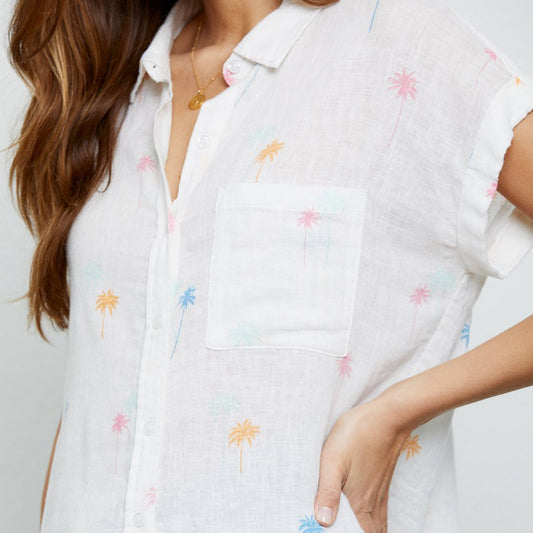 - Whitney - Neon Palms Shirt - White