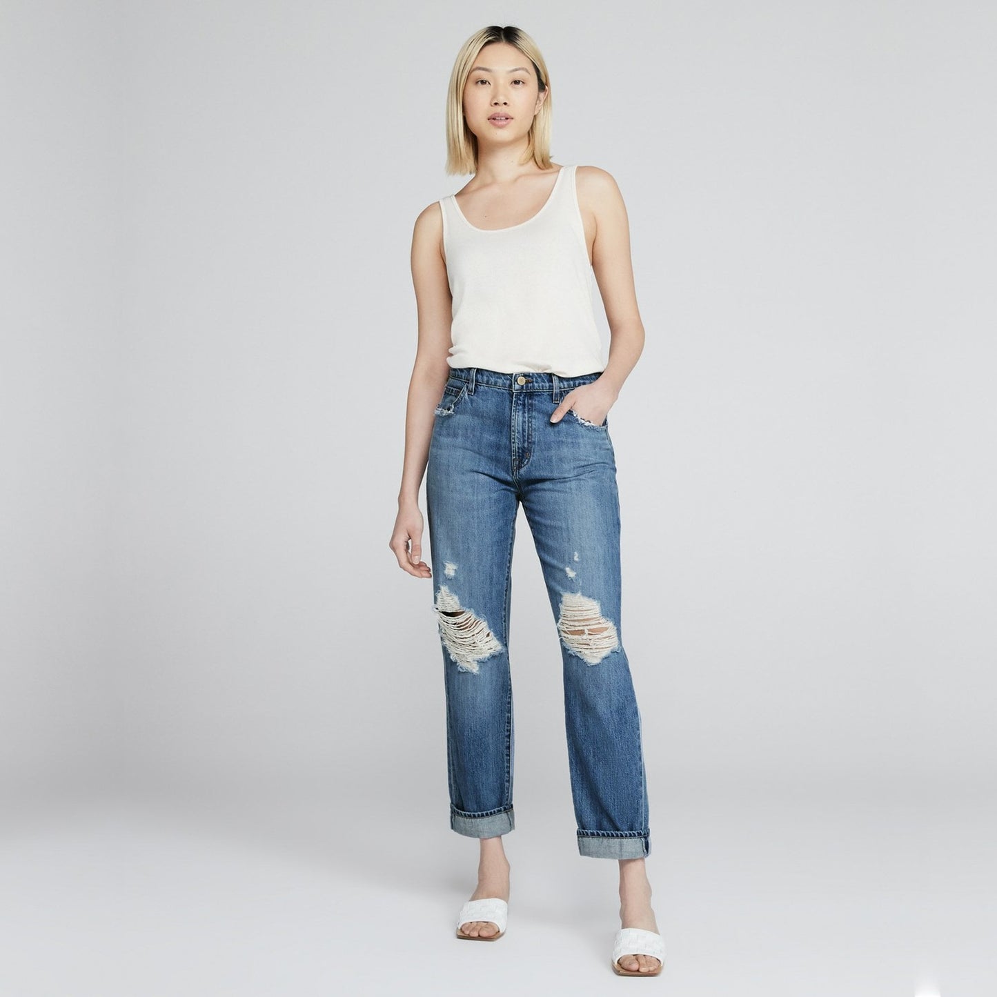 - Tate Boyfriend Fit Jeans - Senska Destruct